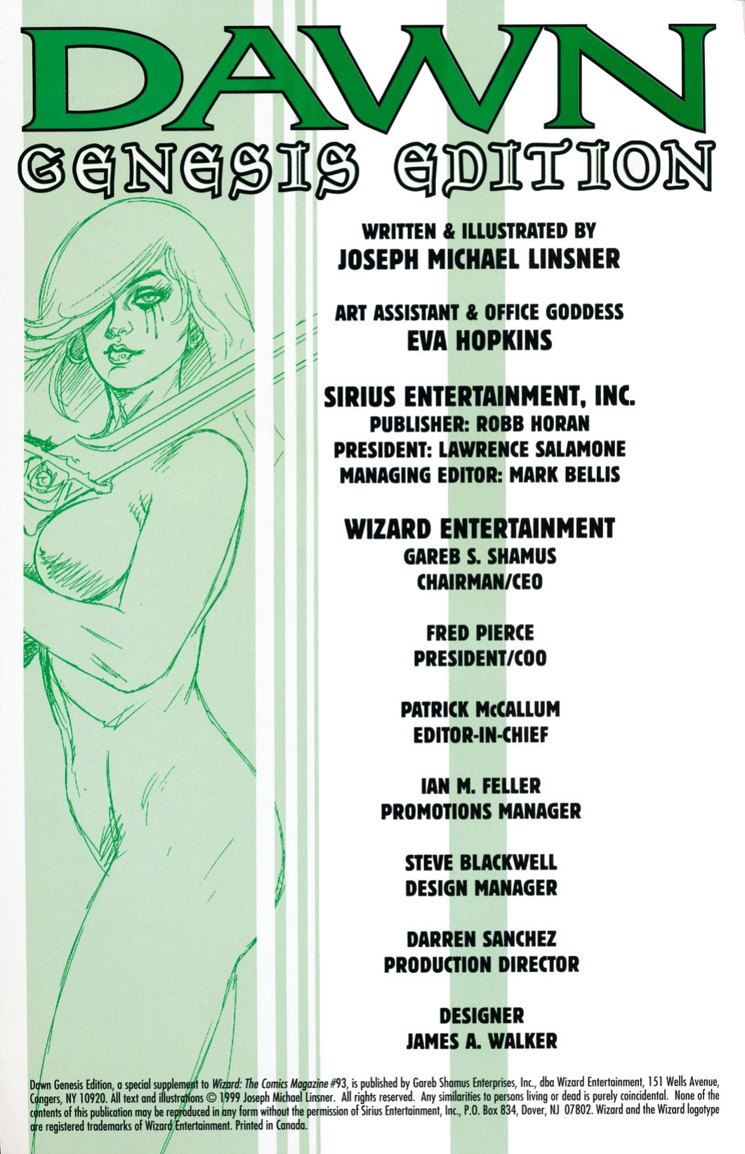 J. MICHAEL LINSNER - 1999 DAWN GENESIS EDITION SKETCHBOOK