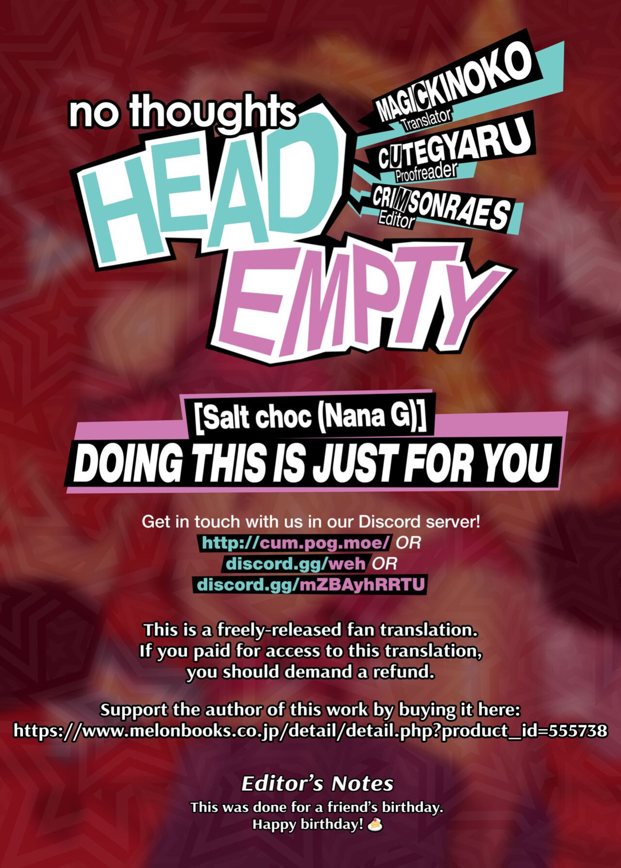 [Salt choc (Nana G)] Konna Koto Suru no Kimi ni dake nan dakara | Doing This is Just for You (Persona 5) [head empty]