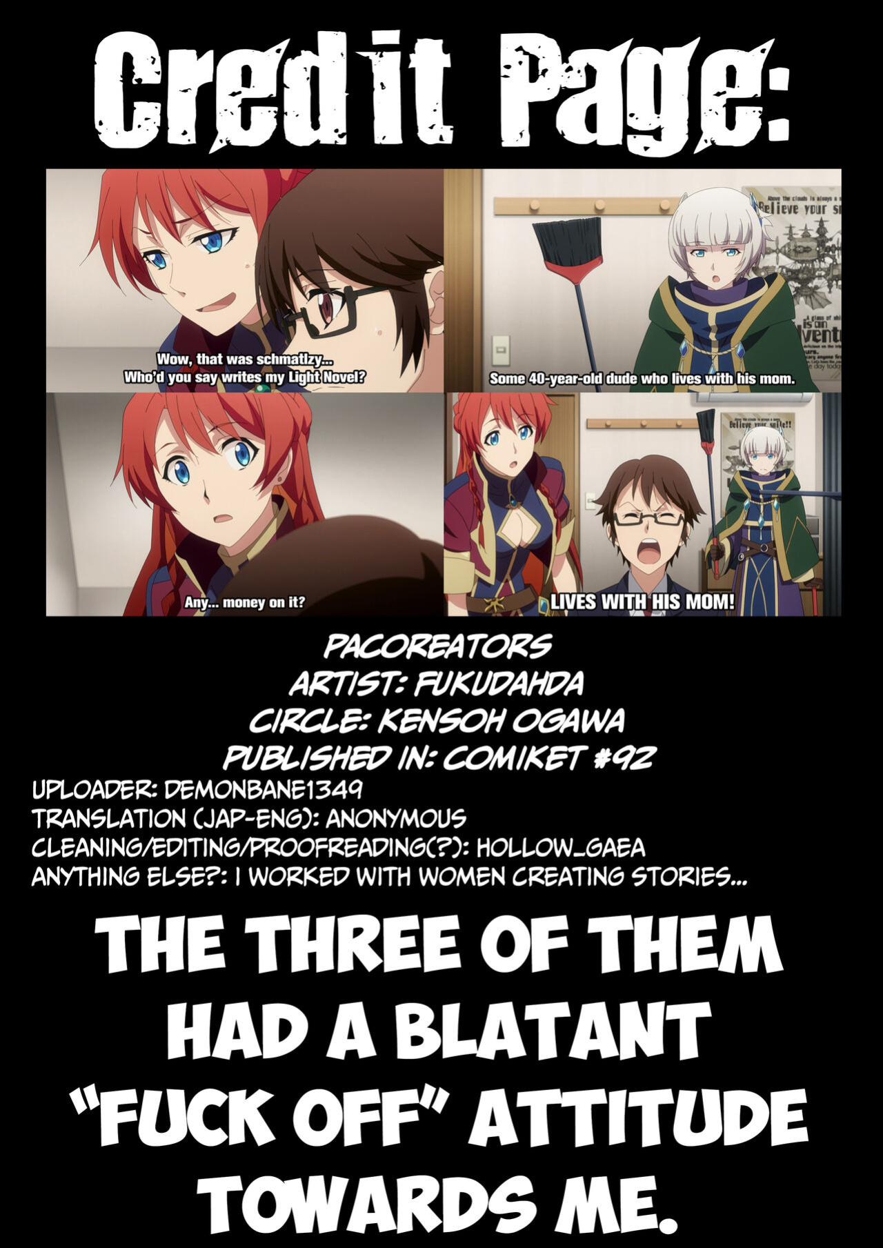 (C92) [Kensoh Ogawa (Fukudahda)] Pacoreators | Fuckreators (Re:Creators) [HGnF]