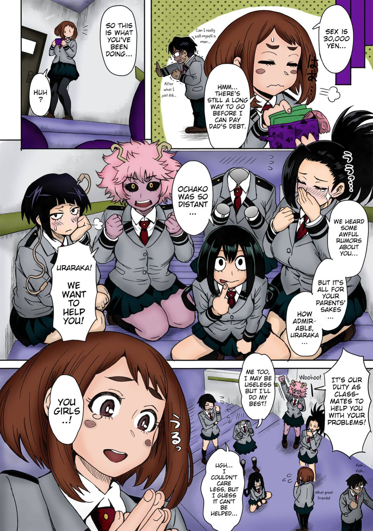 (C90) [Eight Beat (Itou Eight)] Uraraka Ura Fuuzoku | Uraraka's Behind-the-Scenes Prostitution (Boku no Hero Academia) [TekColor] [Colorized]
