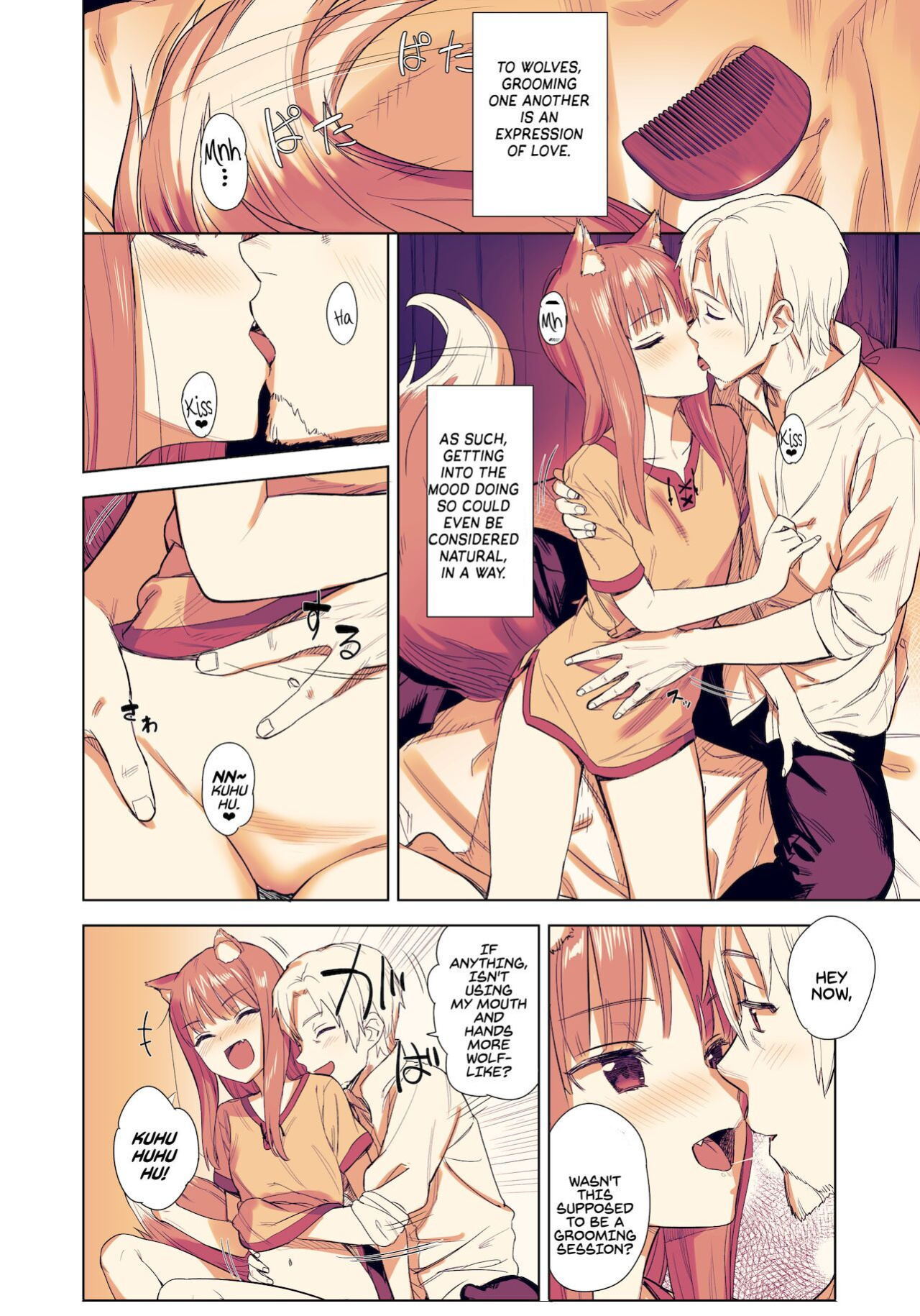[Ajisaidenden (Kawakami Rokkaku, Takanashi Rei)] Wacchi to Shippori Kezukuroi Hon | Affectionate Grooming With Me (Spice and Wolf) [Von]