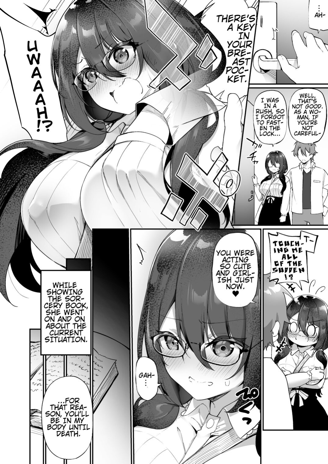 [Amuai Okashi Seisakusho (Kanmuri)] I Switched Bodies with my Large-Breasted Yandere Junior Who is Aroused Just by Hearing the Sound of My Voice! [Round Circle Translation Group]