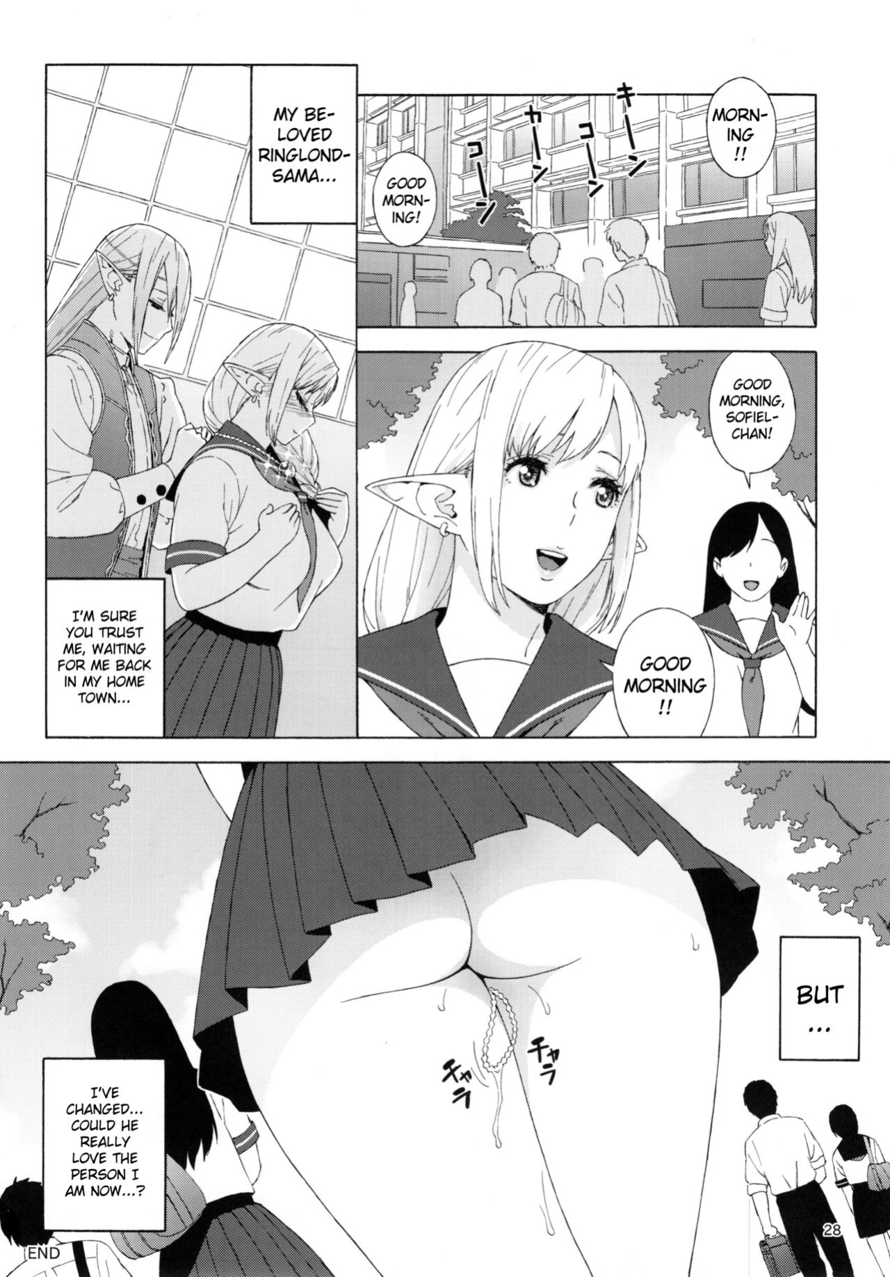 (C90) [666PROTECT (Jingrock)] Tenkousei JK Elf 2 -Kegasareta Konyaku no Akashi- {doujins.com+Hennojin}