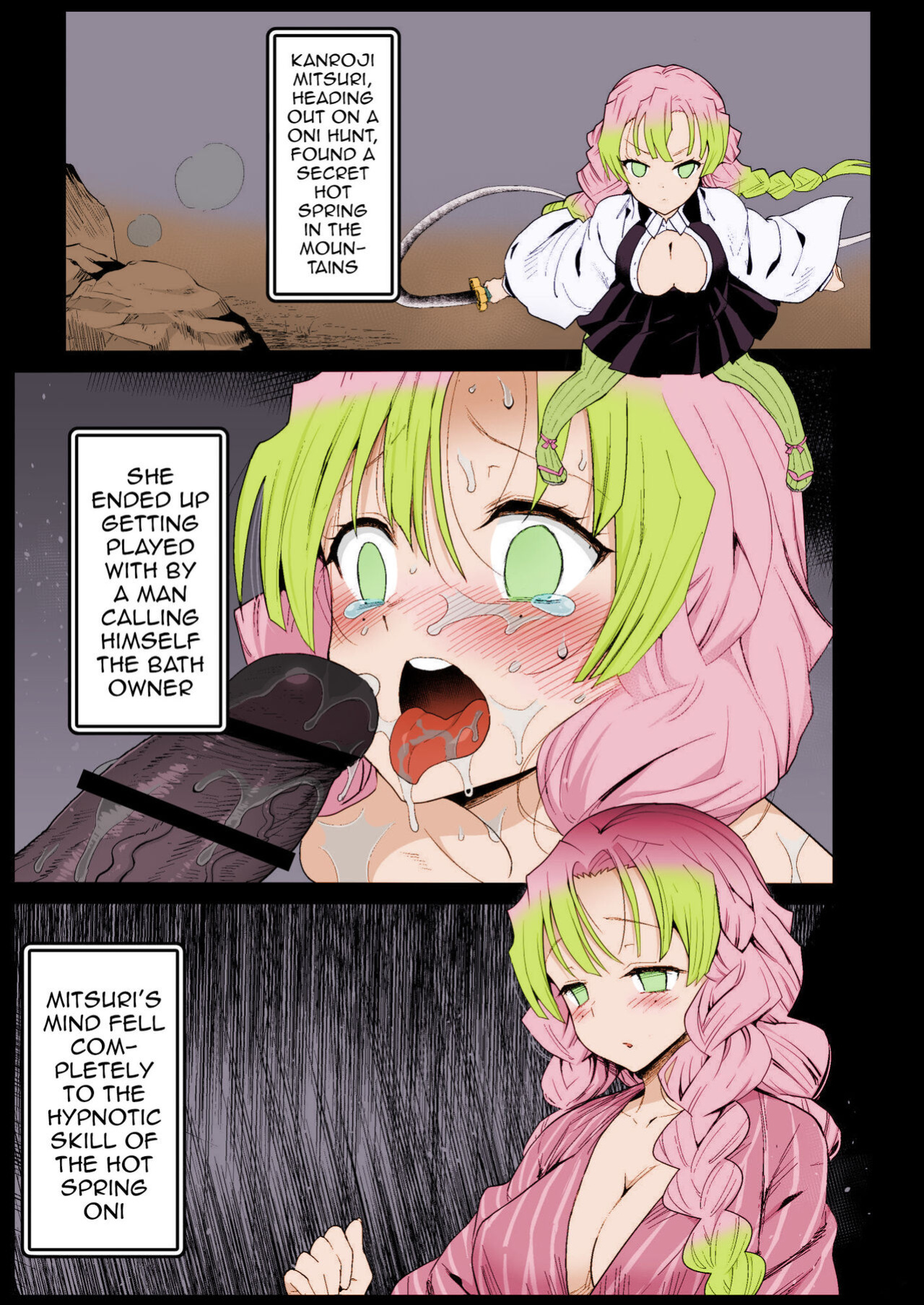 [Eromazun (Ma-kurou)] Saimin Onsen Kanroji Mitsuri Ninshin Chuu | Hot Spring Hypnotic Kanroji Mitsuri Pregnancy (Kimetsu no Yaiba) [Colorized Miss One Life]