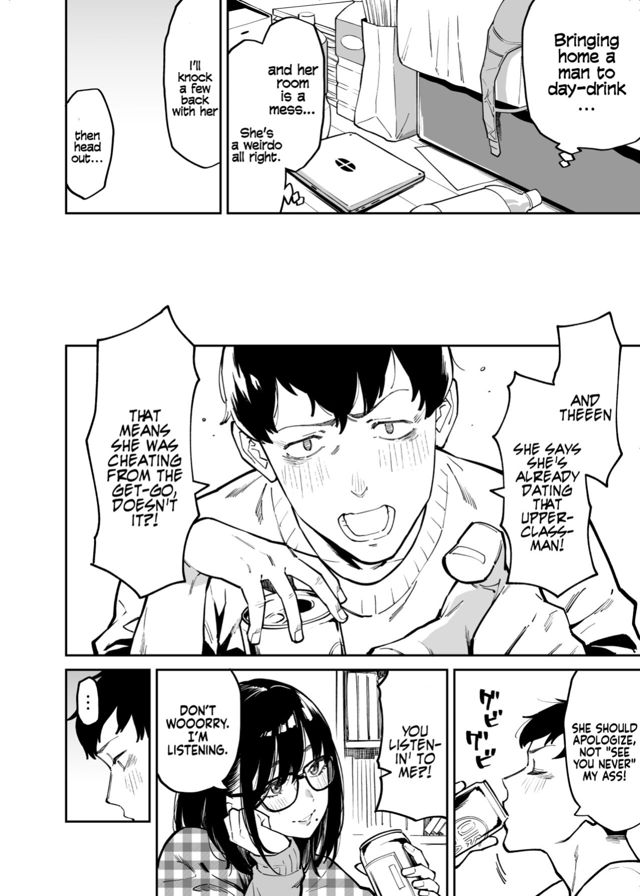[Uchuusen Shoujigou (Shouji Nigou)] Otonari no Darashina Onee-san ni Nagusamerareru Hanashi | Comforted by the Sloppy Girl Next Door [Coffedrug]
