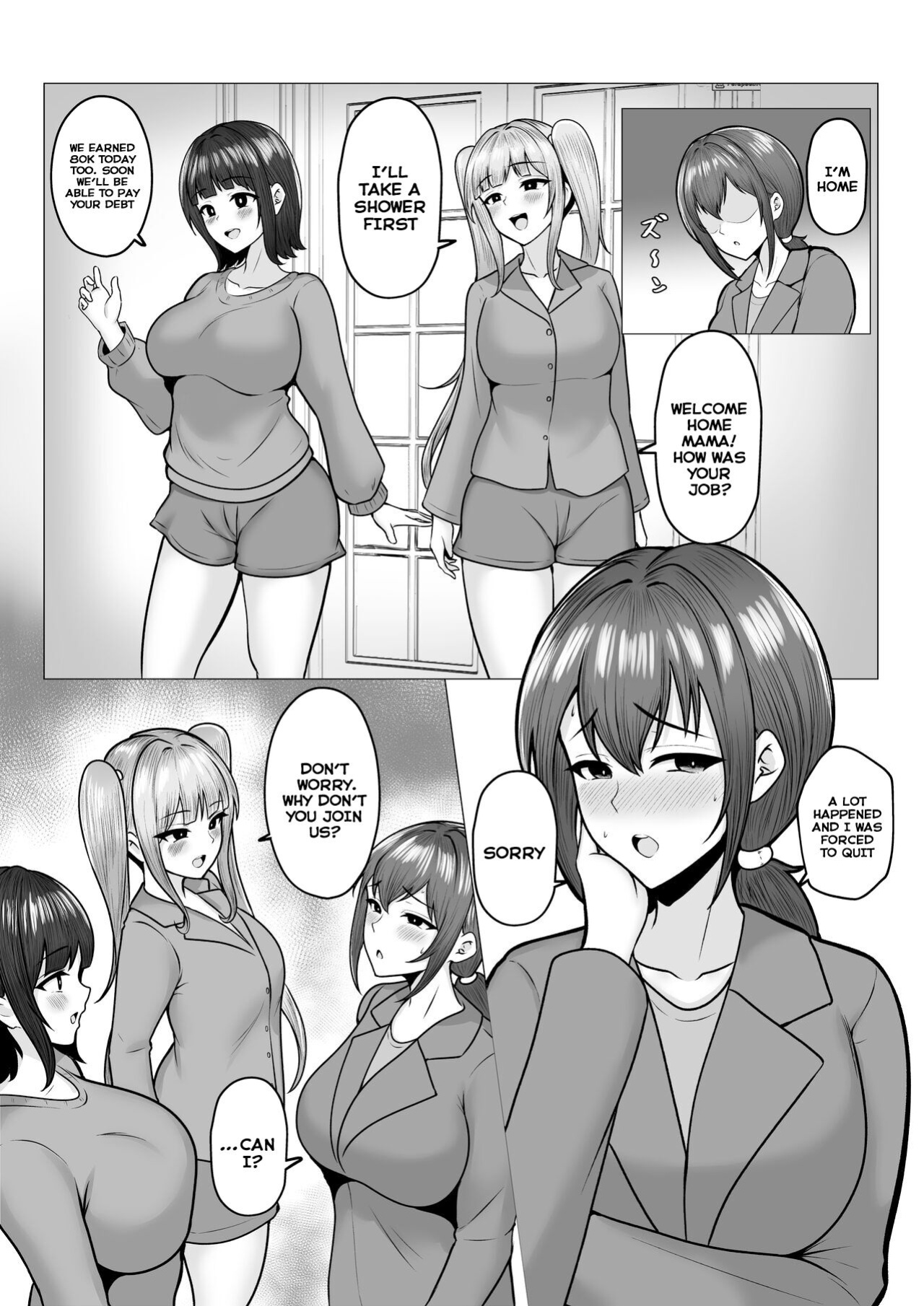[Nekomimi to Kuro Mask (cielo)] Watashi-tachi JK Shimai wa Mama to Issho ni Papakatsu Shitemasu [Tomoshibi] [SquigglesJP]