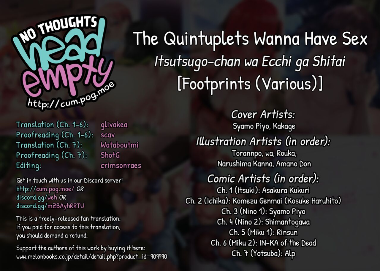 [Footprints (Various)] Itsutsugo-chan wa Ecchi ga Shitai | The Quintuplets Wanna Have Sex (Gotoubun no Hanayome) [head empty]