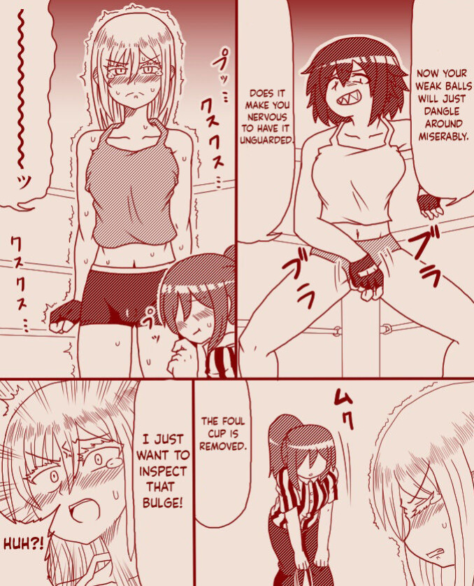 A futanari girl gets her balls hurt during body check