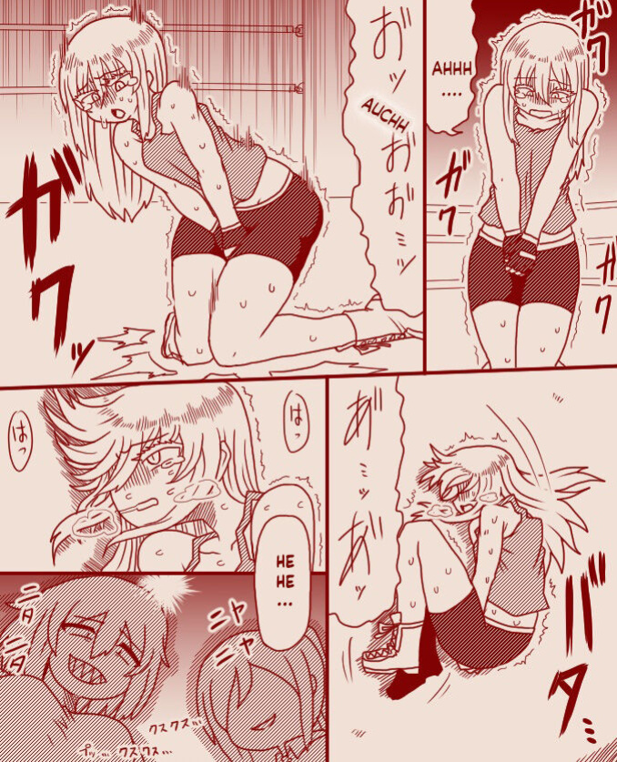 A futanari girl gets her balls hurt during body check