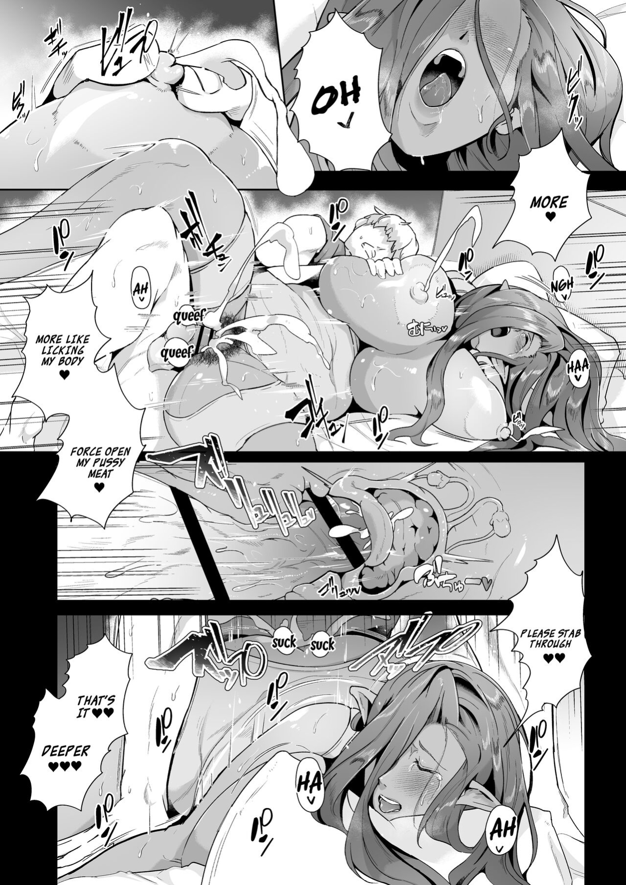 [Noumusai (Miyashiro Yousuke)] Mucchiri Dekachichi Dark Elf no Oba-san to Icha Love Fudeoroshi Seikatsu | Lovey-dovey Devirginization Life with a Big Titty Middle Aged Dark Elf Woman [Hairy Version]