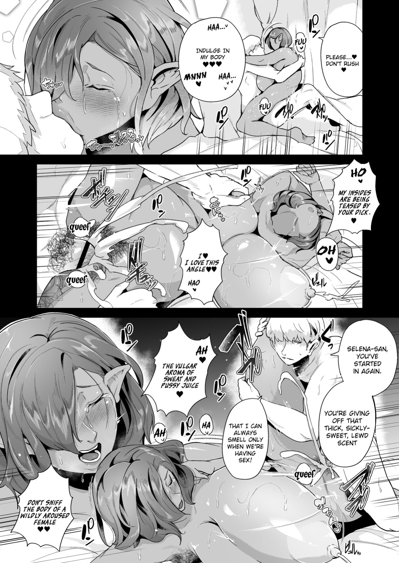 [Noumusai (Miyashiro Yousuke)] Mucchiri Dekachichi Dark Elf no Oba-san to Icha Love Fudeoroshi Seikatsu | Lovey-dovey Devirginization Life with a Big Titty Middle Aged Dark Elf Woman [Hairy Version]