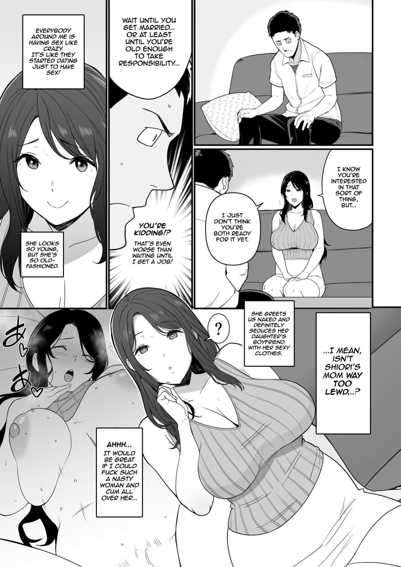 [Nagaremono (Ando Ryu)] Kanojo no Mama ga H Sugite Gaman Dekinai | My Girlfriend's Mom is too Lewd, so I couldn't Hold Back. [Comoop]