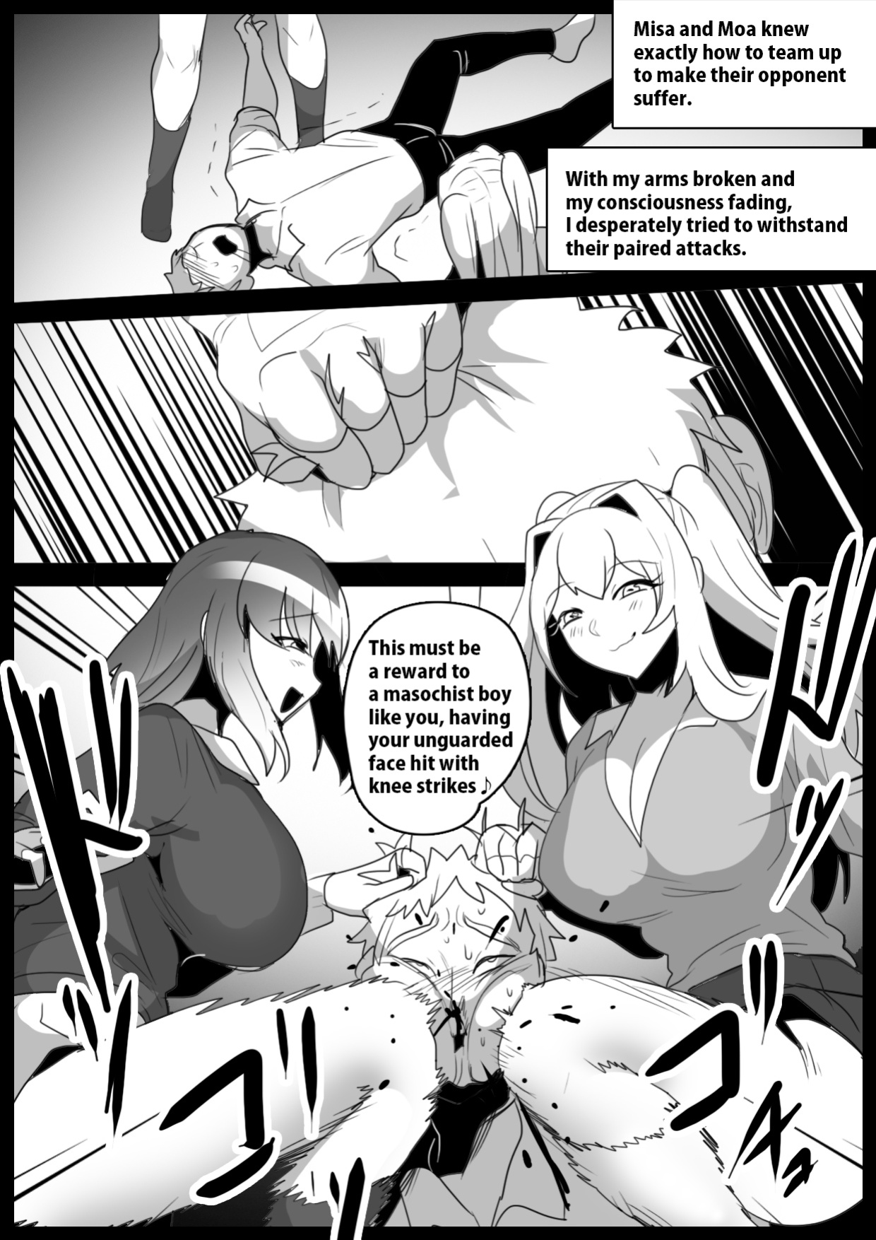 [The Nation of Head Scissors (kubi4, Toppogi)] Onaji Class no Onna Tomodachi ni Maso Bare shite, Sandbag Dorei ni Otosareta Hanashi. | Turned into a punching bag slave by two girls in my class who found out I was a masochist