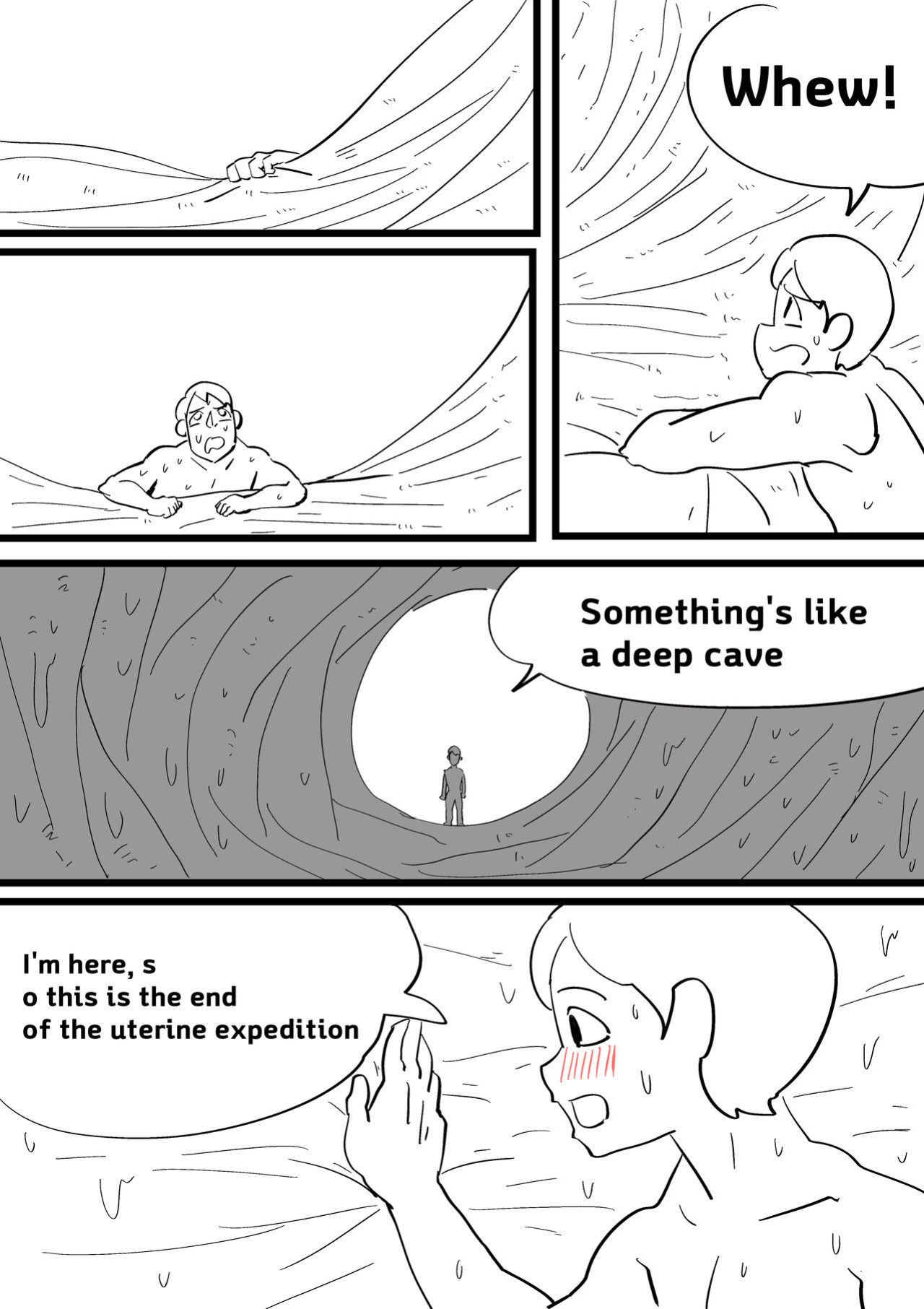 Exploration of the mother's uterus (1-7){by inside}