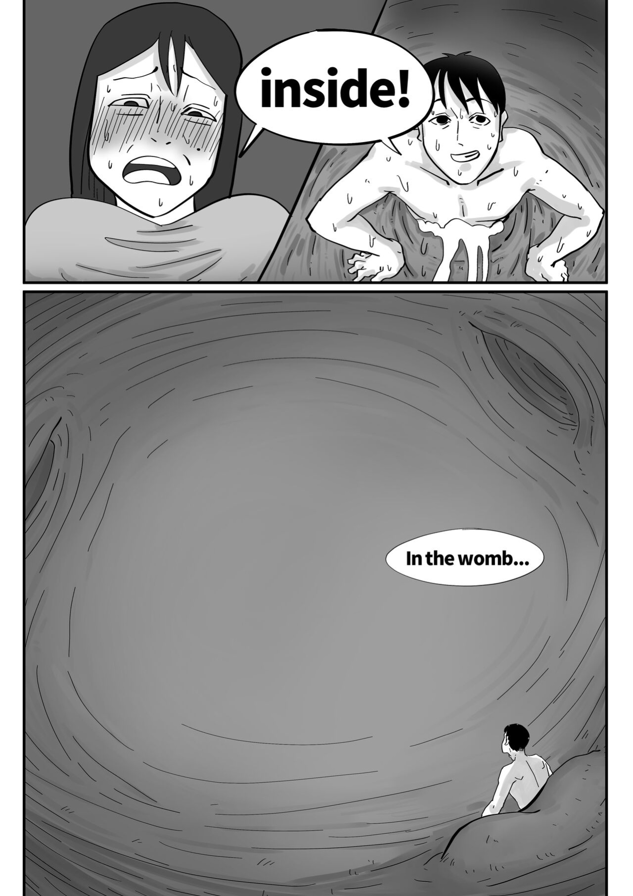 Exploration of the mother's uterus (1-7){by inside}