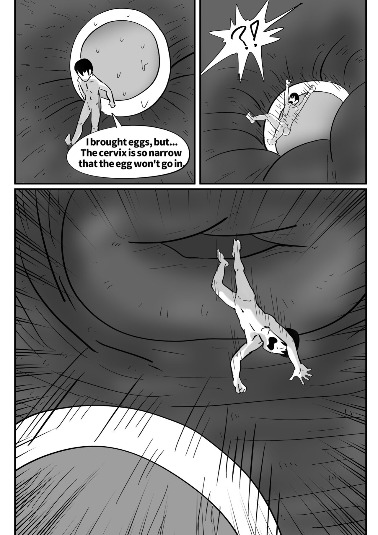 Exploration of the mother's uterus (1-7){by inside}