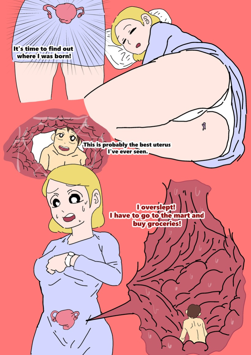 Exploration of the mother's uterus (1-7){by inside}
