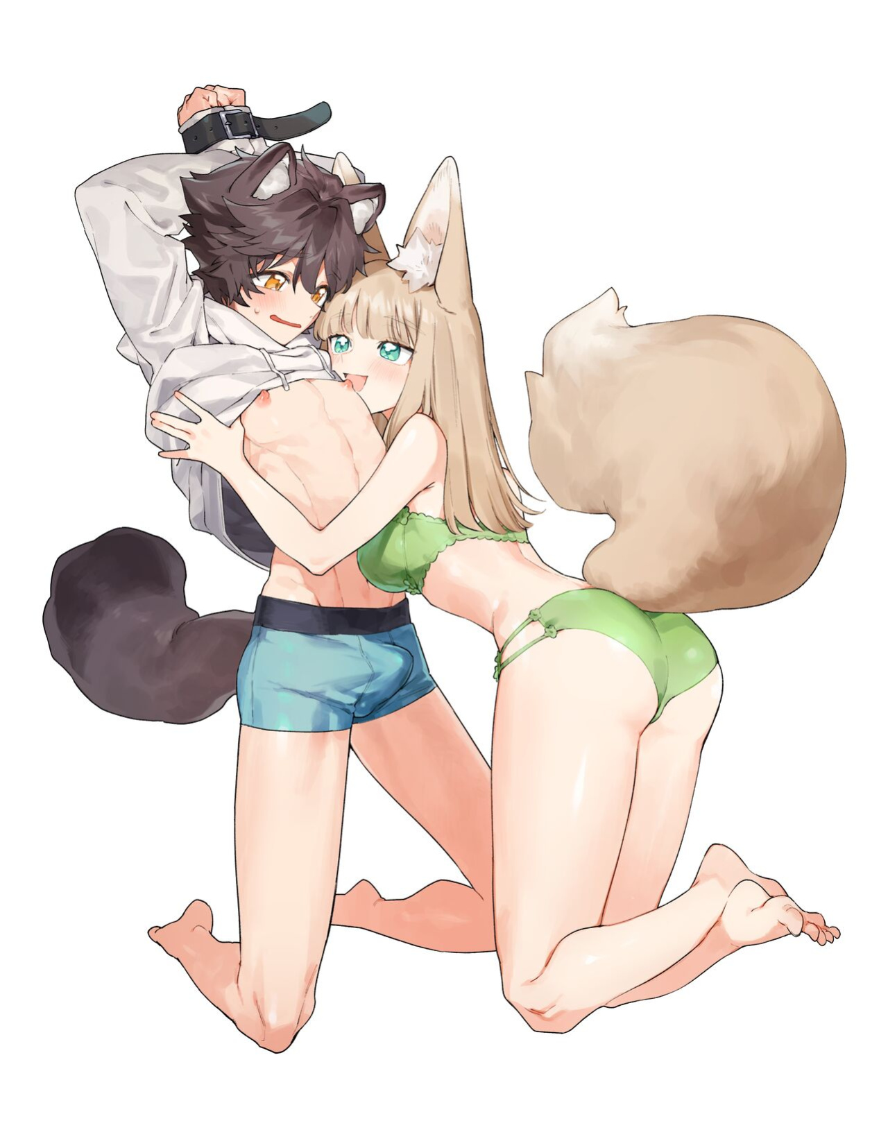 [pink carrot (usachanGET)] Otoko ga Uke - Kitsune-chan X Tanuki-kun | ♂ ga uke. Kitsune-chan × tanuki-kun [Tabunne Scans]