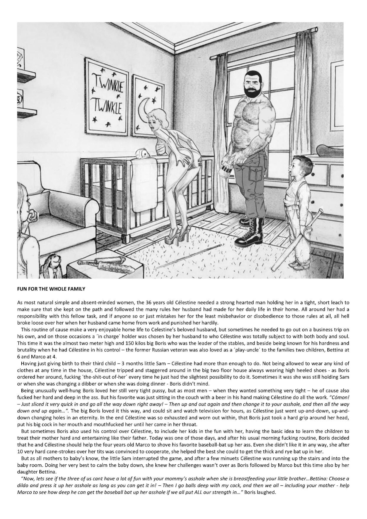 Joseph Farrel Re-drawings with text "Housewives in despair 3"