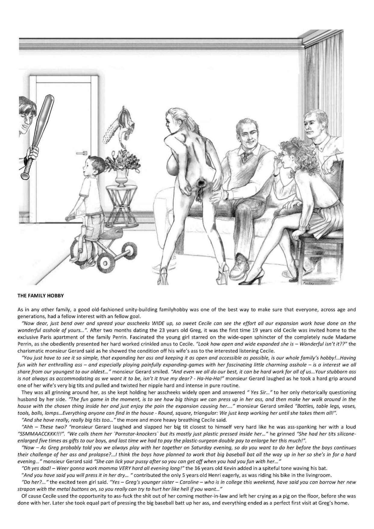 Joseph Farrel Re-drawings with text "Housewives in despair 3"