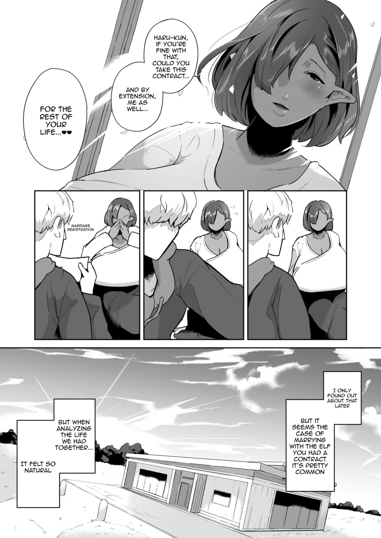 [Noumusai (Miyashiro Yousuke)] Mucchiri Dekachichi Dark Elf no Obasan to Icha Love Fudeoroshi Seikatsu (Hair Ver)