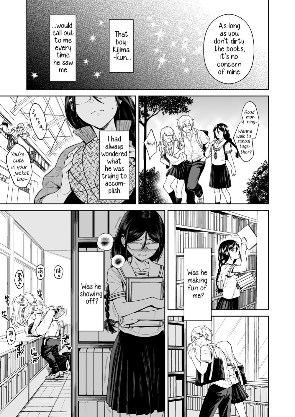[2JIMUSUBI (Ohno Kanae)] Toshoshitsu no Kedamono-tachi | The Beasts in the Library