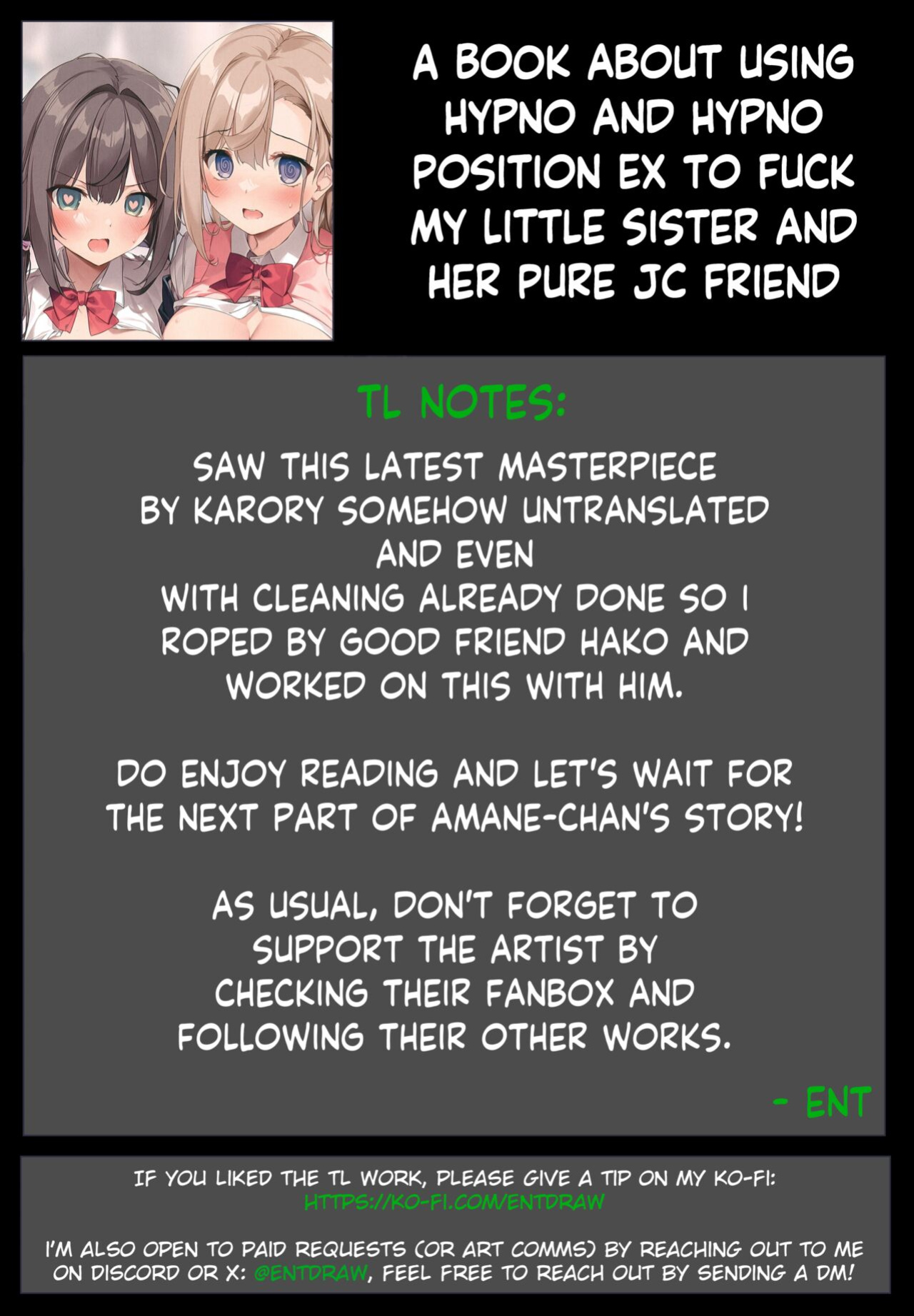 (C103) [KAROMIX (karory)] Imouto to Imouto no Shinyuu de Saimin Taisei EX no Seiso JC to Saimin de Ichaicha Suru Hon | A Book about using Hypno and Hypno Position EX to Fuck my Little Sister and her Pure JC Friend [Entropy]