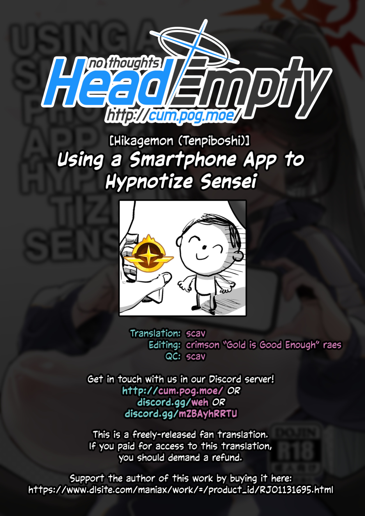 [Hikagemon (Tenpiboshi)] Sensei Saimin Smapho | Using A Smartphone App To Hypnotize Sensei (Blue Archive) [head empty]