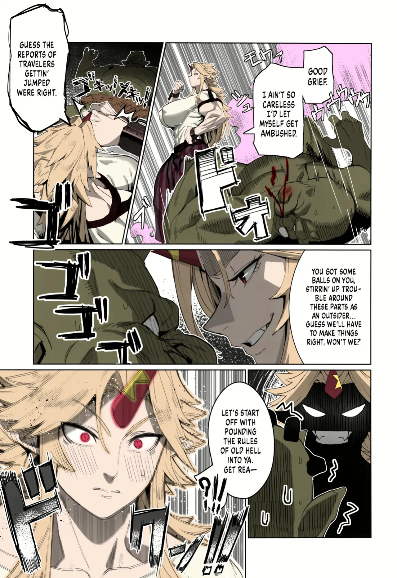 Yuugi and an Orc Locked in Battle