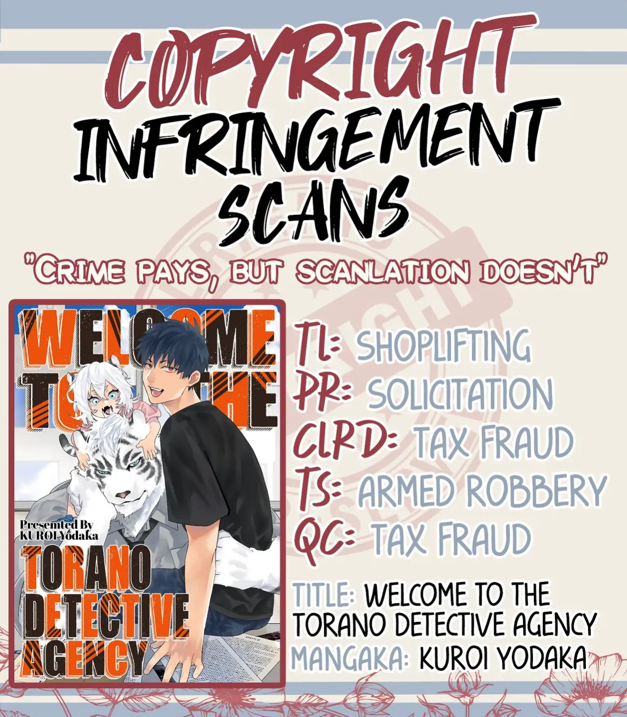 [KUROI Yodaka] Torano Tantei Jimusho e Youkoso | Welcome to the Torano Detective Agency Ch.1-9 [Copyright Infringement Scans]
