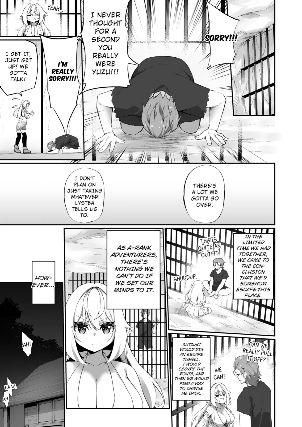 [Slime no Kanmuri (Kanmuri)] ♂ Boukensha-san ga ♀ Elf ni Sarete Shinyuu(Nakama) to Musubareru Hanashi | The Bonding Tale of ♂Adventurer-turned-♀Elf and Her Comrade [Uncensored]