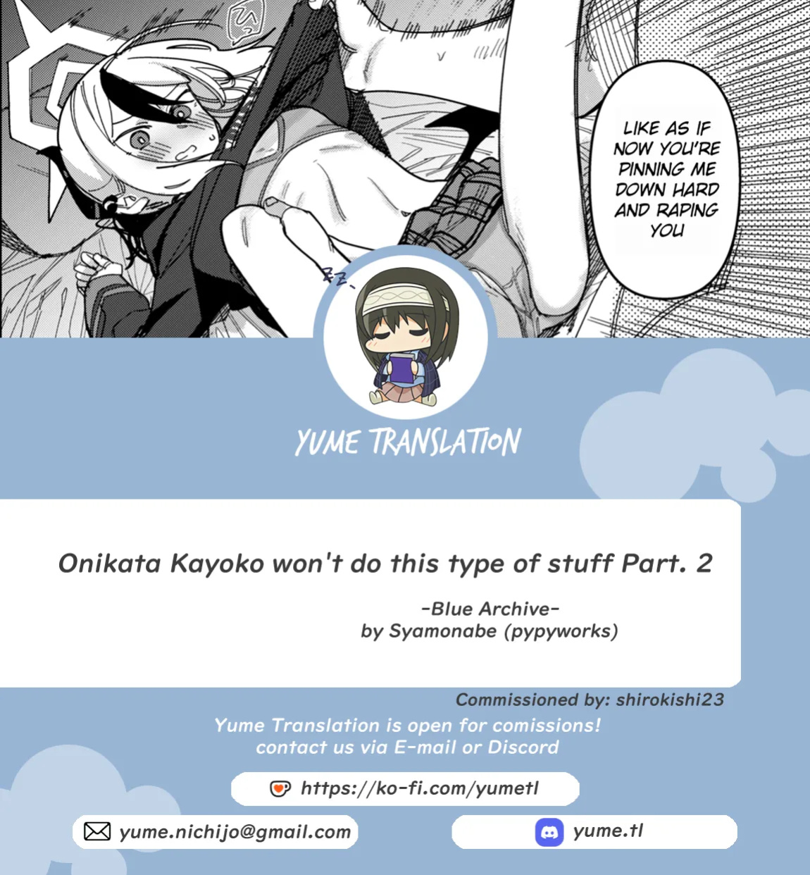 [PYPYworks (Syamonabe)] Onikata Kayoko wa Konna Koto Shinai. Part. 2 - Onikata Kayoko won't do this type of stuff. (Blue Archive) [Yume Translation]