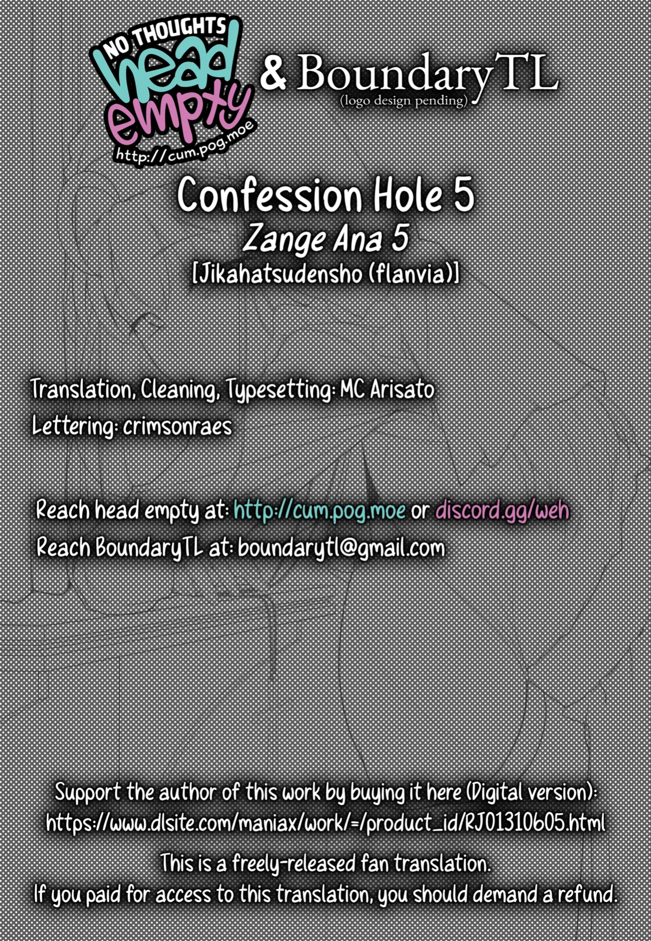 [Jikahatsudensho (flanvia)] Zange Ana 5 | Confession Hole 5 [head empty + BoundaryTL]