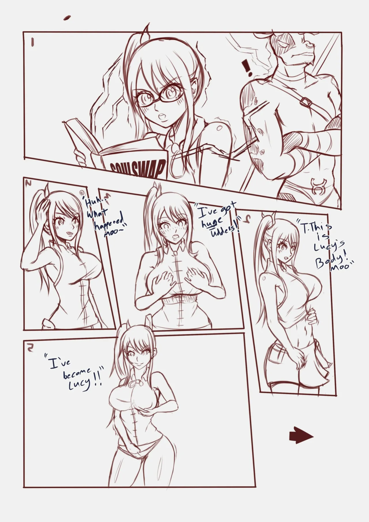 (TSFSingularity) (Katsunei) Lucy gets her body swapped with Taurus! (Fairy Tail)