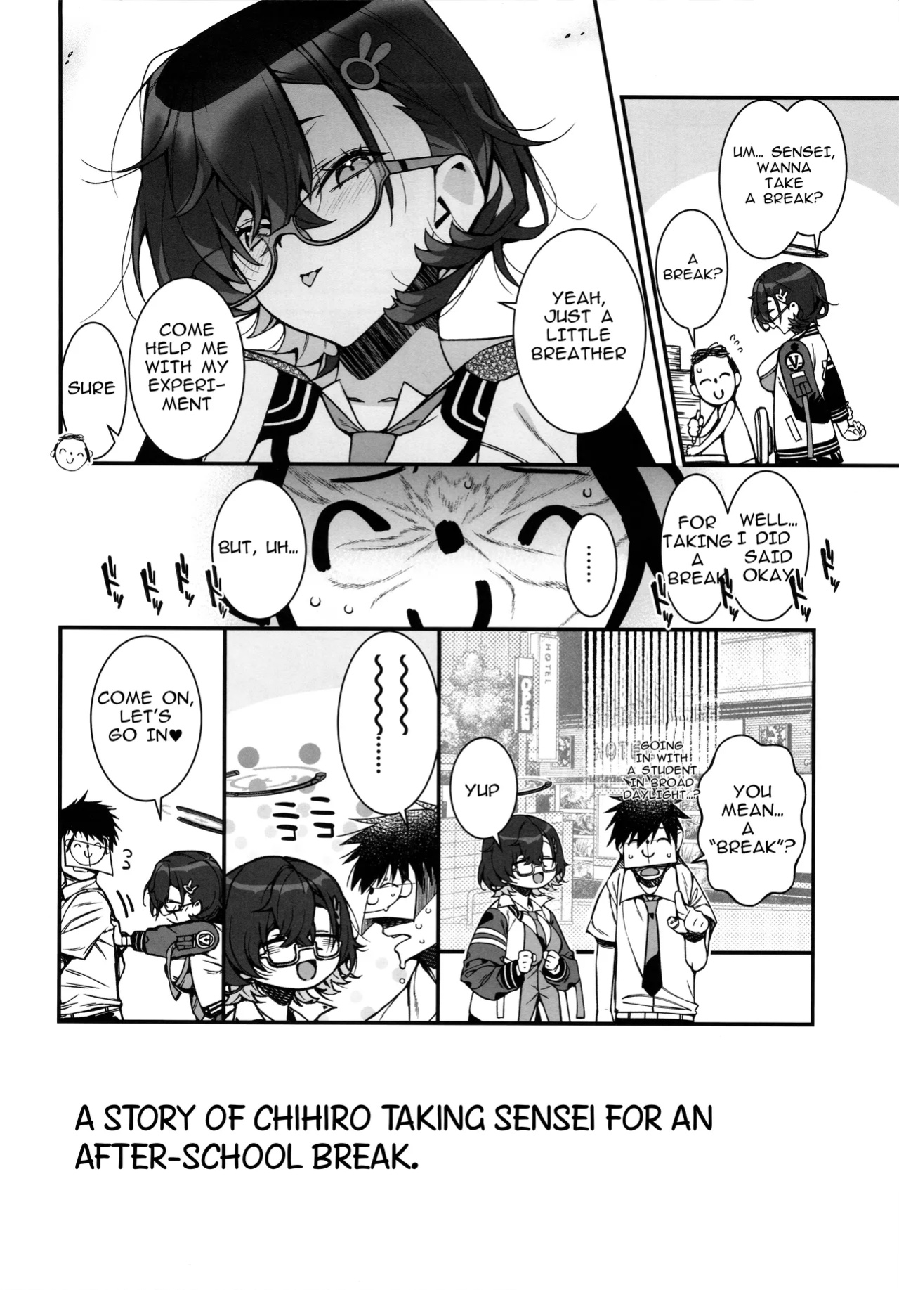 (C105) [Montage (Takato Suzunosuke)] Chihiro ga Sensei wo, Houkago no Gokyu-kei ni Turekomu Hanasi. | A Story of Chihiro Taking Sensei for an After-School Break. (Blue Archive)