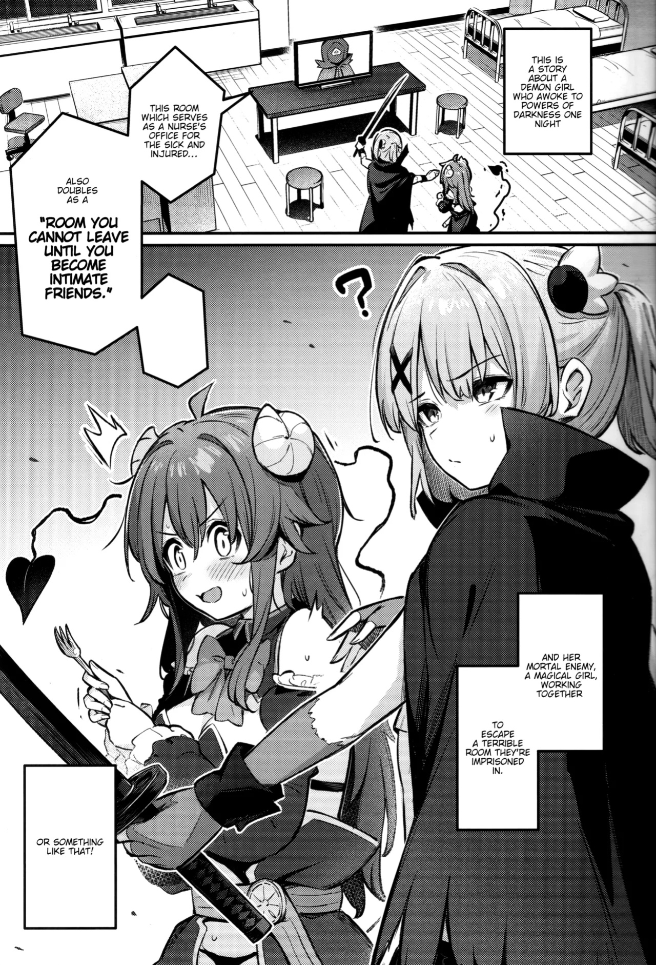(C103) [Bochi Bochi no Ki (Borusiti)] Mazoku wa Shukuteki to Nakayoshi Shinai to Derarenai Heya ni, Tojikomerarete Shimatta! (Machikado Mazoku) [tabibit0]