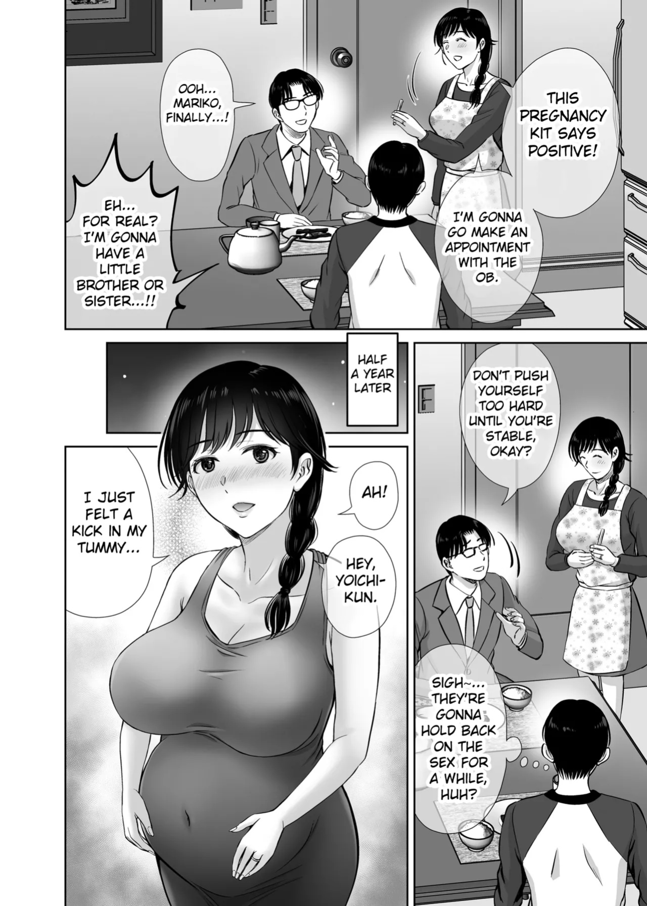 [Melon no Hoshiboshi (Hoshiduki Melon)] Kyonyuu Kaa-san ga Boku no Me mo Mae de 2 ~Bonyuu Mamire de Ikimakutta Hanashi~ (english) (Fated Circle)