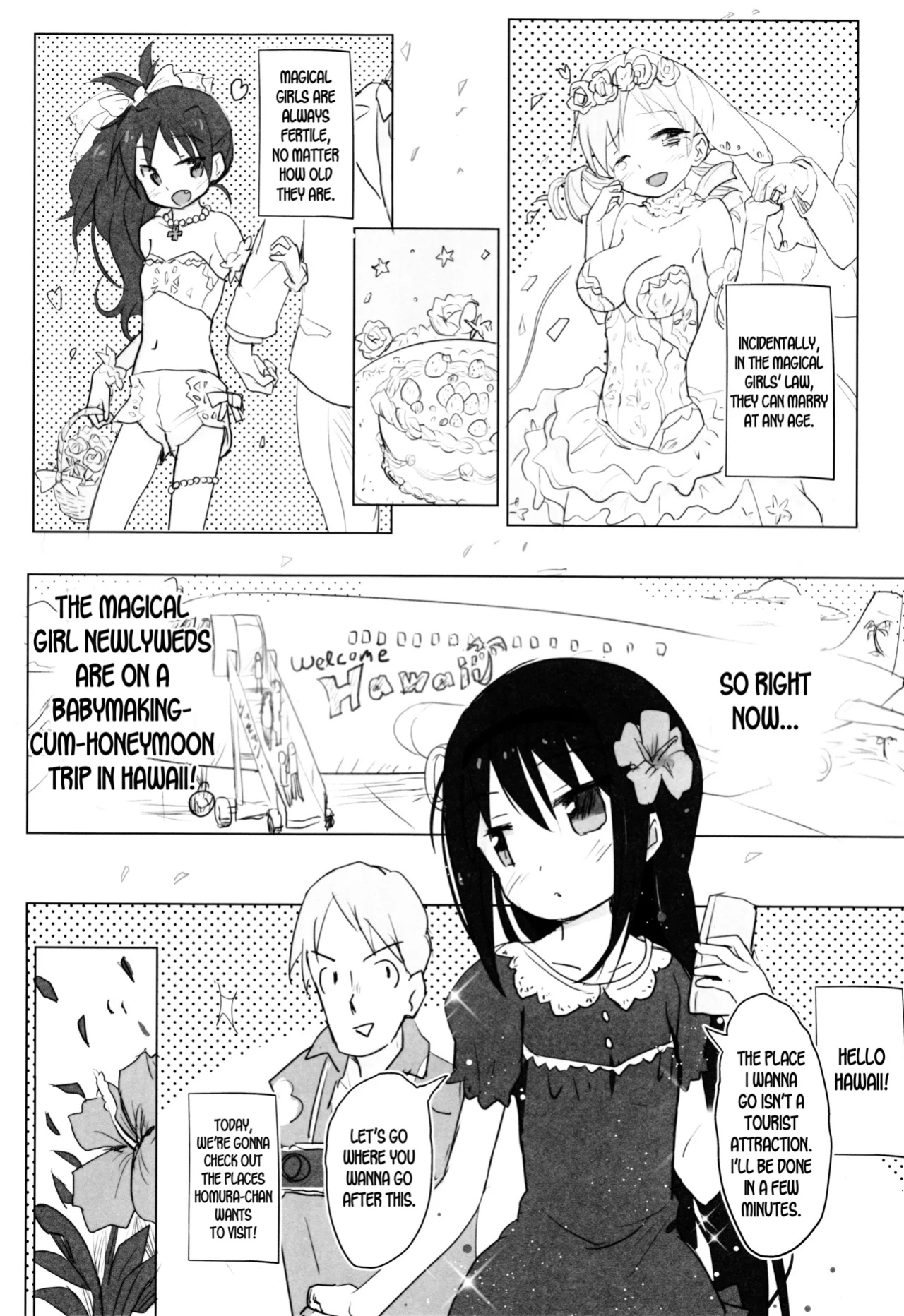 (C88) [Tanpopo (Anshin Mama)] Anata no Koto ga Daisuki na Homura-chan to Iku Shuudan Roshutsu Shinkon Ryokou Hawaii!! (Puella Magi Madoka Magica) [desudesu]