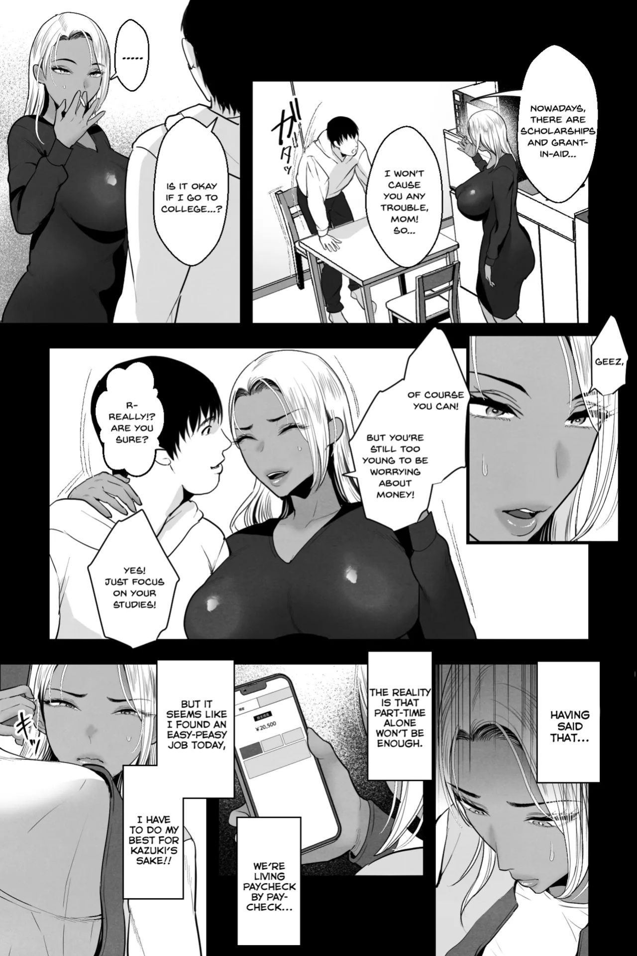 [Ginshio Honpo (Ginen)] Kinpatsu Kuro Gal no Hahaoya ga, Yami Beit de Damasarete Musuko to AV Satsuei [SDTLs]