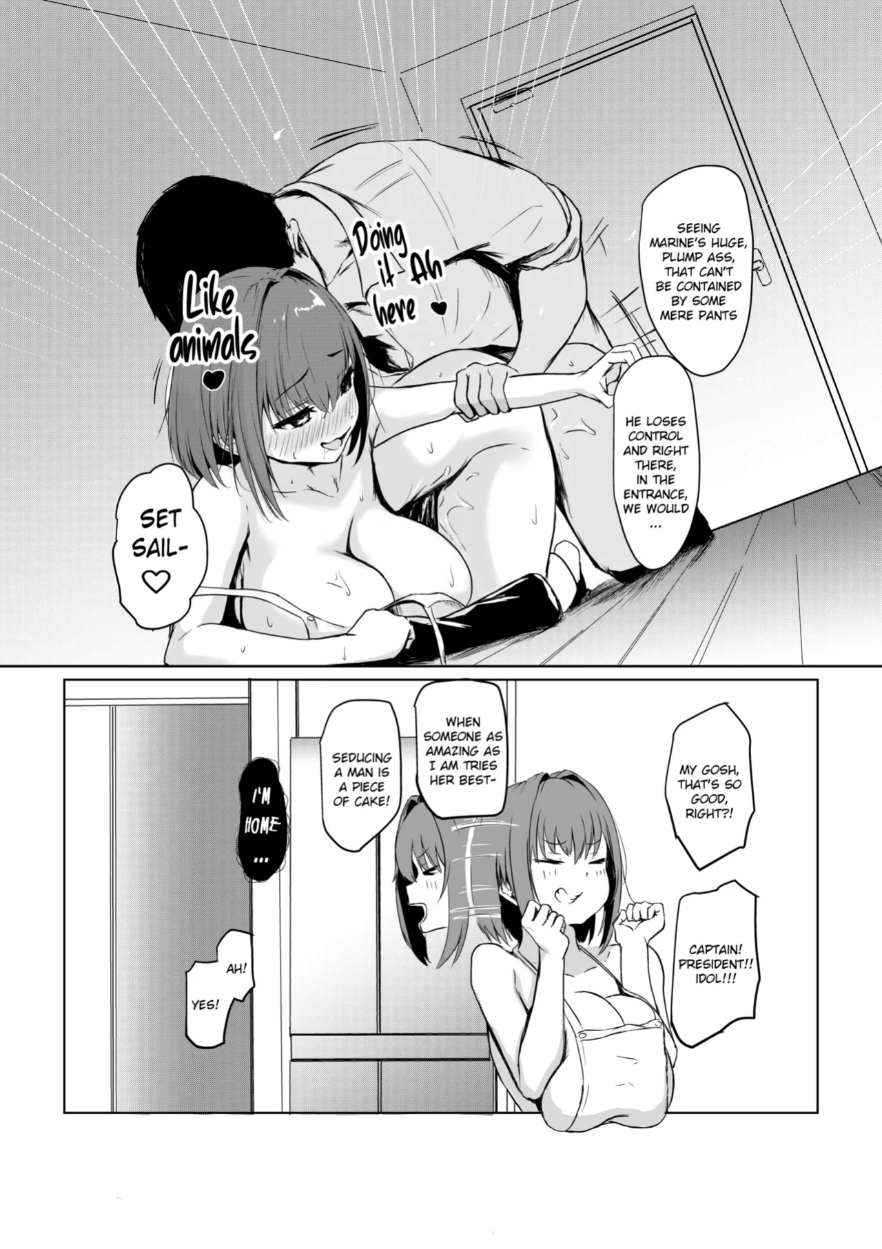 [LIME&MINT (Punching Namatamago)] Shigoto de Tsukarekitta Kareshi o Iyashite Ageru Marine | Marine soothes her exhausted working boyfriend (Houshou Marine) [Literally Starving]