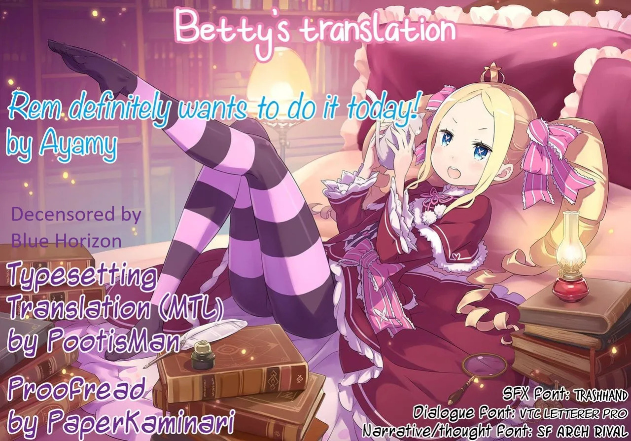 (AC2) [Hachigo (Ayamy)] Rem wa Kyou Zettai Yaritai! | Rem definitely wants to do it today! (Re:Zero kara Hajimeru Isekai Seikatsu) [English] [Betty's TL] [Decensored]