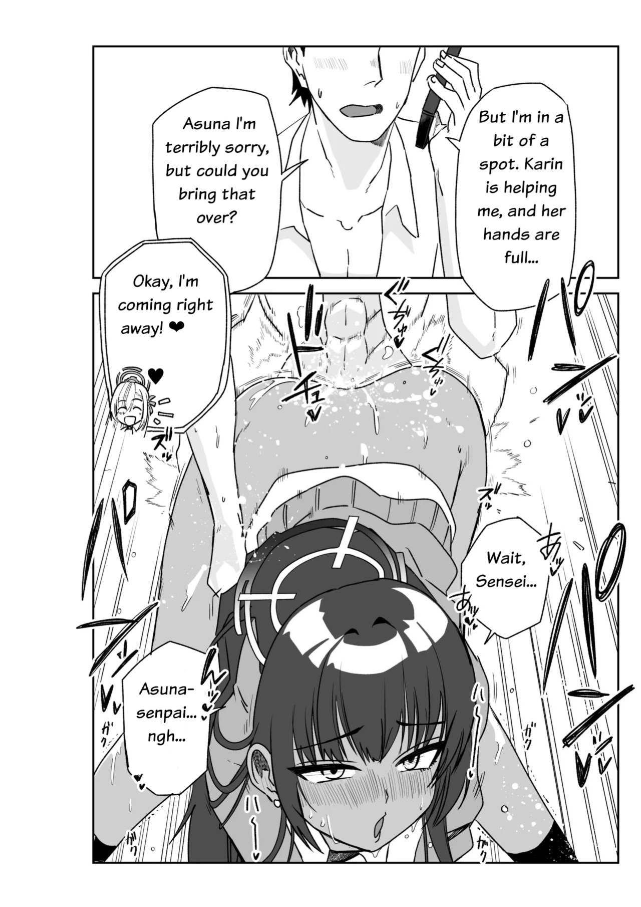 [Kyou Utamaro] Karin Assisting Sensei and Asuna Delivering a Forgotten Item (Blue Archive)