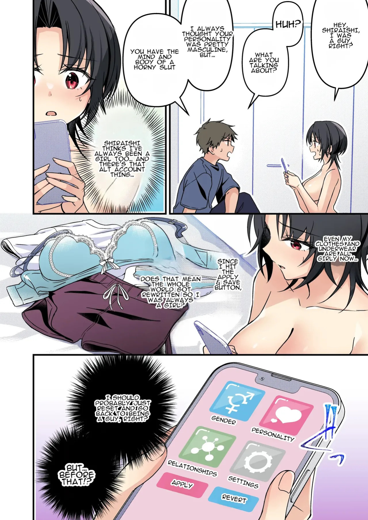 [TSF no F (NOMU)] Jinsei Kaihen Appli de Barairo no Hibi? ~Jibun o Ukkari Dosukebe Bishoujo ni~ | Rosy Days with a Life-Altering App? ~Accidentally Turning Myself (♂) into a Super Lewd Beauty (♀)~