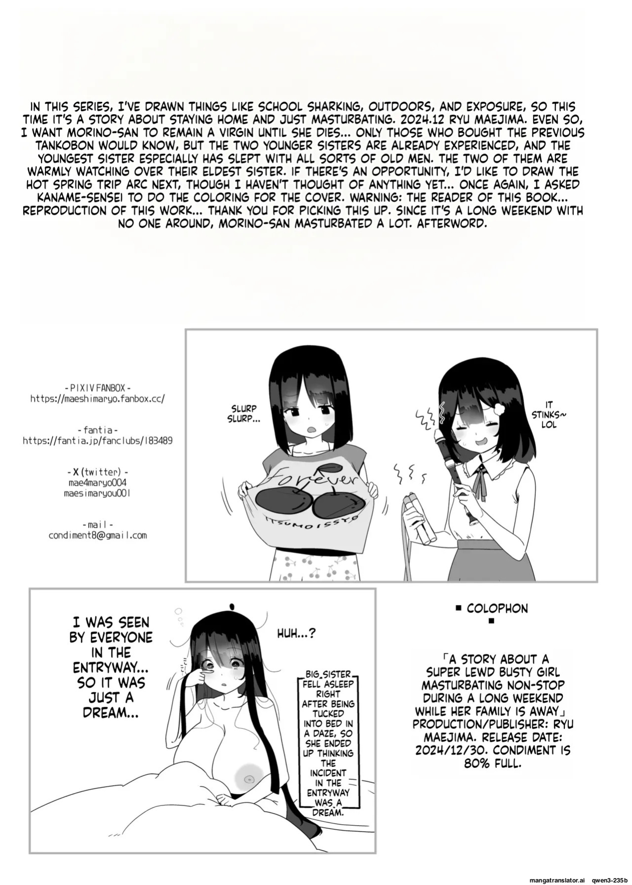 [Condiment Moderately (Maeshima Ryou)] Dosukebe Kyonyuu Joshi ga Kazoku no Inai Renkyuu ni Hitasura Onanie Shimakuru Hanashi [Digital] (SCANMTL)