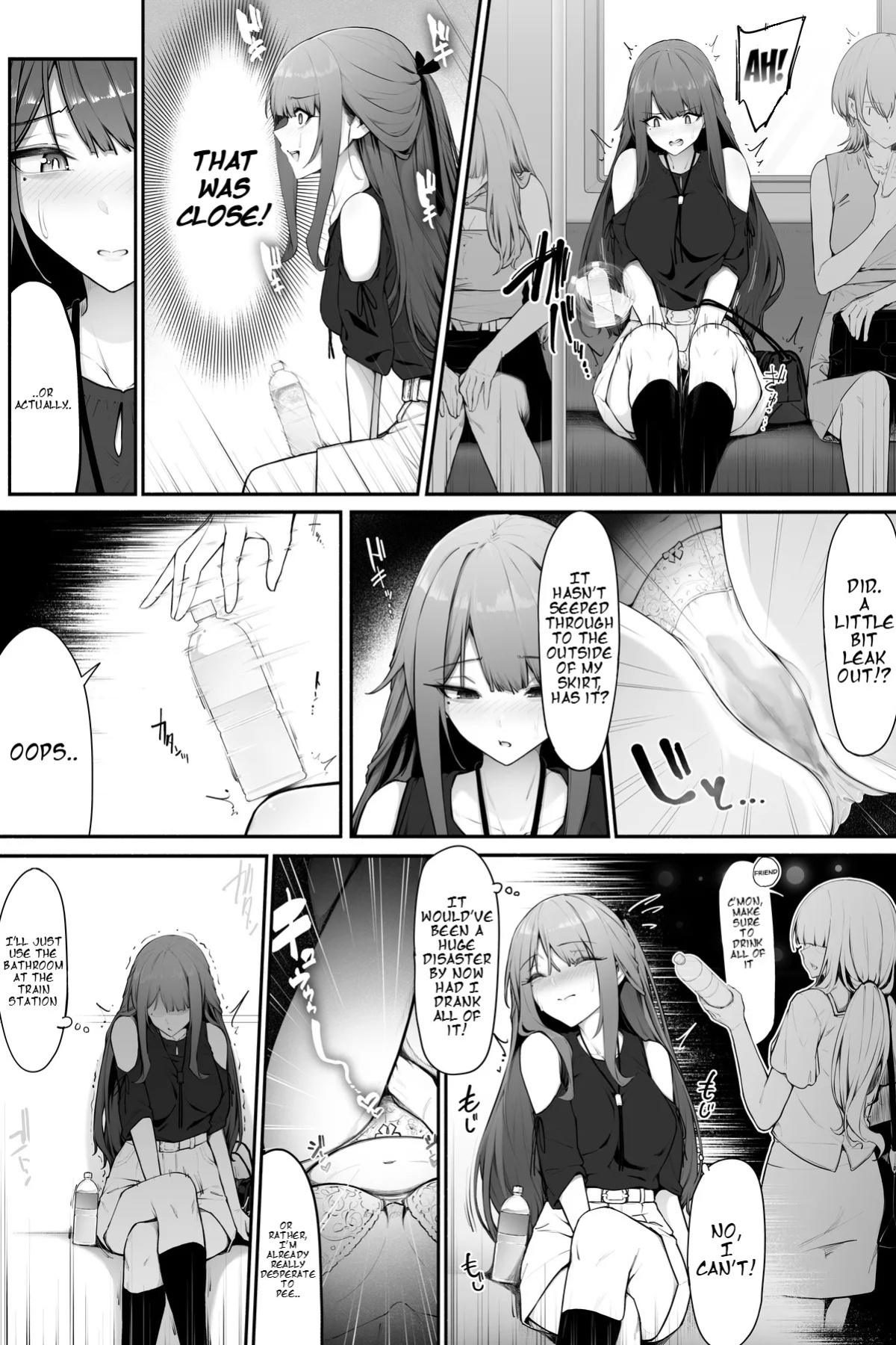 [Cocomachi] A woman who needs to pee but drinks water to help her pee