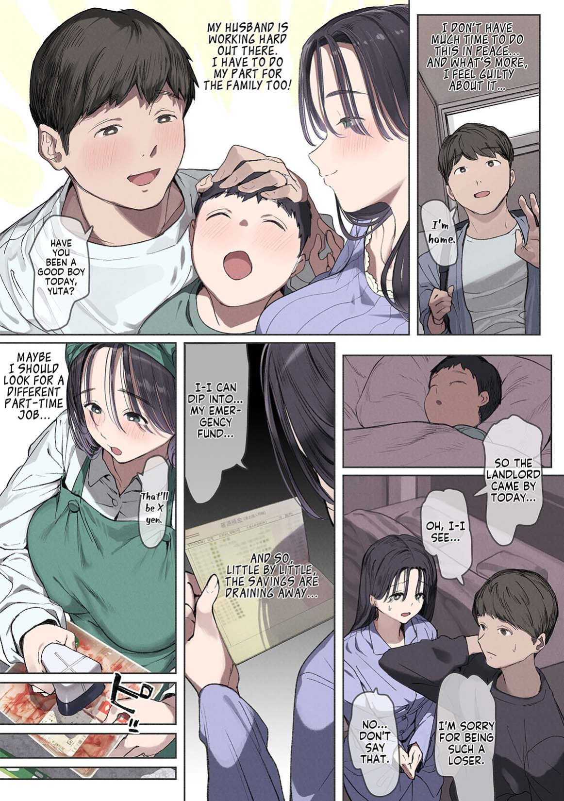 [Yomoda Yomo JAPAN (Yomoda Yomo)] Kongetsu no Yachin ga Haraemasen. [Hinkon Hitodzuma Chifuyu] Danna ni Naisho de Ooya-san no Aijin ni Narimashita. | I Can't Pay Rent This Month. [Desperate Housewife Chifuyu] I Became My Landlord's Mistress Behind My Husb