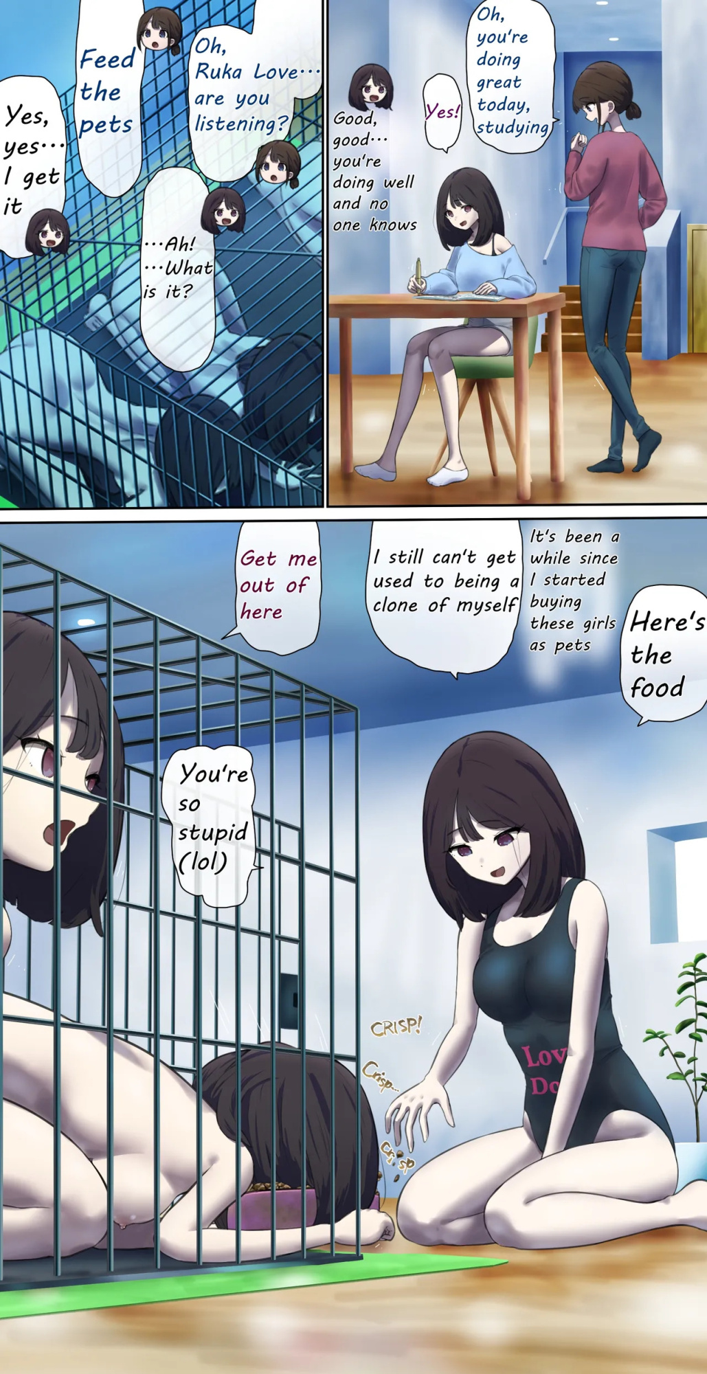 A daughter living with her human livestock clones