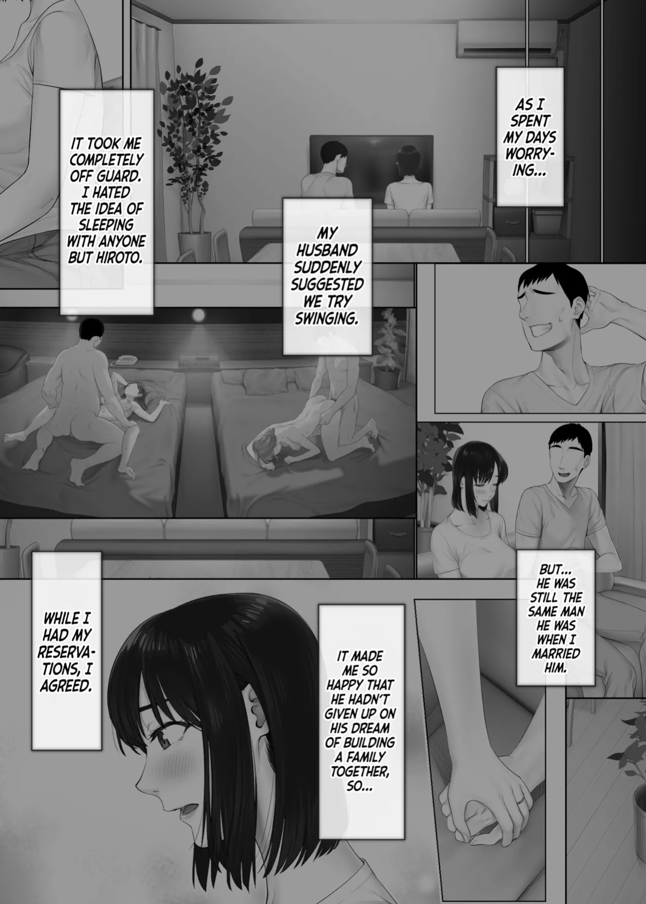 [Mitsumitsu Niku (Hikitogu)] LeveChi na Swapping 2 ~Hatsu Zecchou de Iki Kuruu Tsuma Hen~ | Swinging With the Pros 2: A Housewife's First Orgasm [English] [head empty]