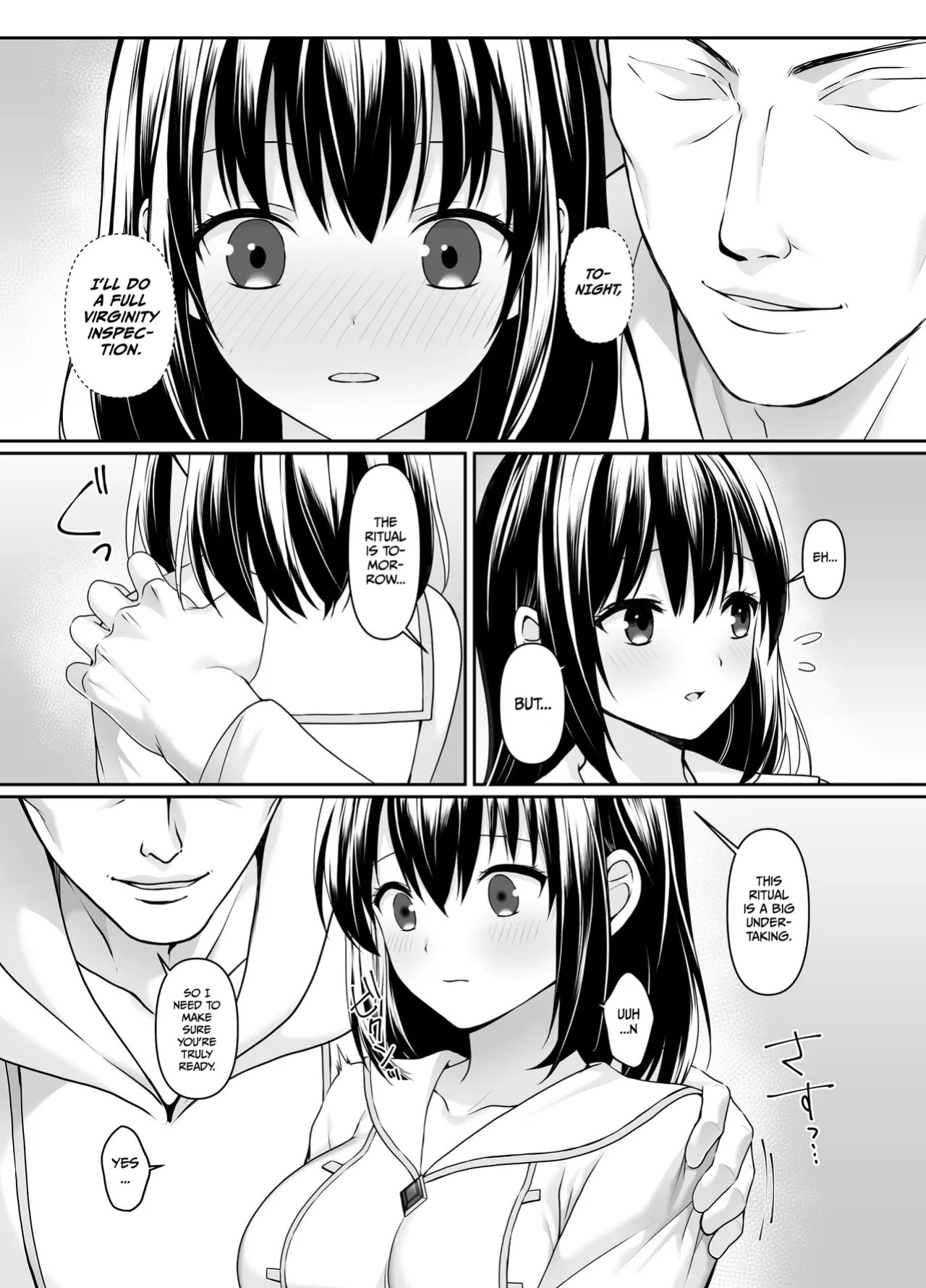 [Seika Kairaku Shoten (Tukimi Haku)] A story about a naive, black-haired Holy Maiden undergoing an intimate virginity inspection by a corrupt bishop [English] [Gagak_Ireng] (rewrite)