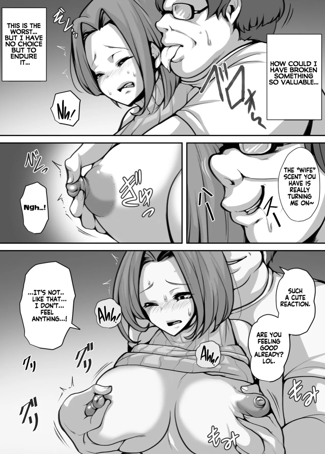 [Mitsumitsu Niku] Ohogoe wo Hiteishita Hitozuma ga Otosareru Hanashi | The Married Woman Who Denied Her Crazy Moans Was Defeated [English] [KM_42]